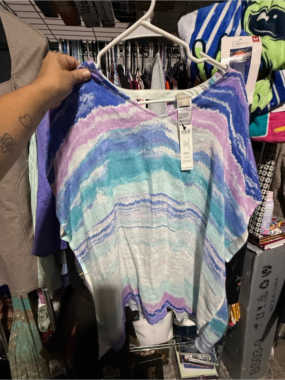 Chico's Aqua, Lavender & Light Blue Wave-Print Tunic